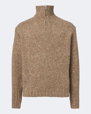 AURALEE Wool Half-Zip Sweater - Brown