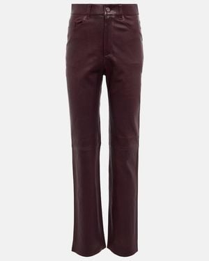 Stouls Terry High-Rise Straight Leather Trousers - Purple