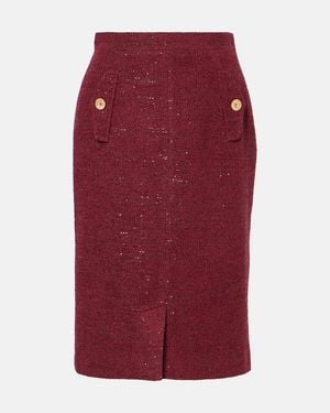 Alessandra Rich Sequined Tweed Pencil Skirt - Red