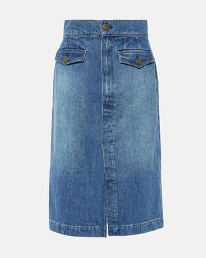 FRAME The Vent Front High-Rise Denim Midi Skirt - Blue