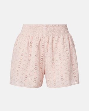 Velvet Iris Embroidered Cotton Poplin Shorts - Pink