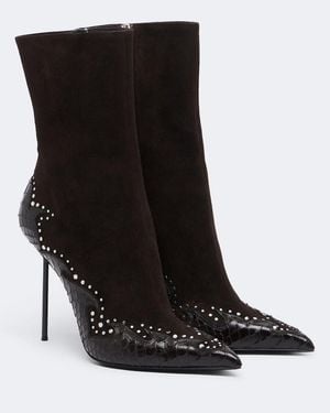 Paris Texas Lidia Queen Of Hearts Leather Ankle Boots - Black