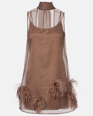 STAUD Albee Feather-Trimmed Minidress - Brown
