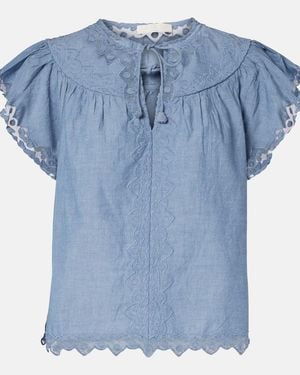 Ulla Johnson Effie Lace-Trimmed Cotton Top - Blue
