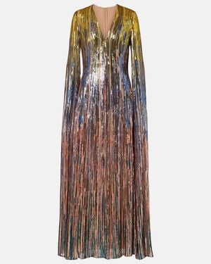 Elie Saab Cape-Effect Sequined Tulle Gown - Brown