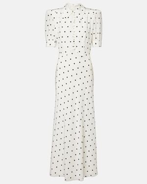 Alessandra Rich Polka-Dot Silk Midi Dress - White