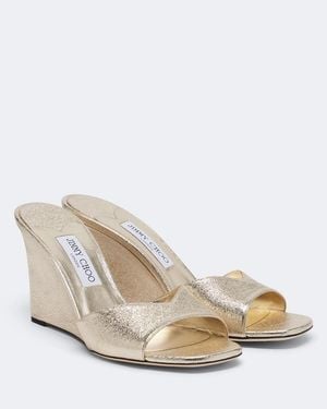 Jimmy Choo Skye Metallic Leather Wedge Mules - Natural