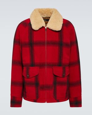 RRL Shearling-trimmed Checked Wool Jacket - Red