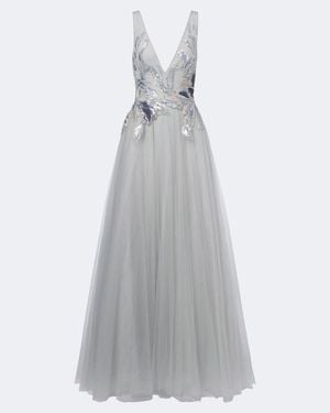 Costarellos Vianna Embellished Tulle Gown - Gray