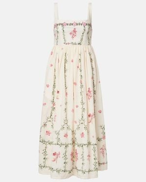 Agua Bendita Barbara Floral Cotton Midi Dress - Natural