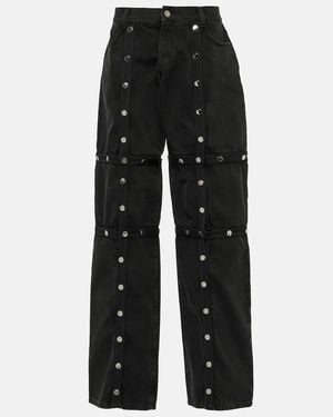 The Attico Studded Convertible Low-Rise Straight Jeans - Black