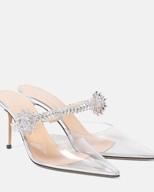 Mach & Mach Crystal Flower Embellished Pvc Court Shoes - White