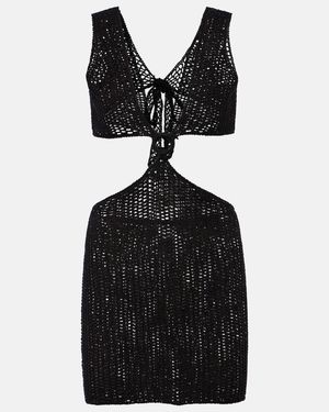 Anna Kosturova Sunset Striped Cotton Crochet Minidress - Black