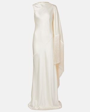 Self-Portrait Robe Aus Satin Mit Cape - Weiß
