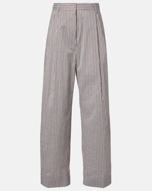 Dries Van Noten Striped Cotton And Silk Trousers - Grey