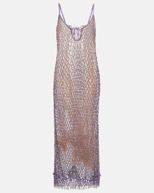 Self-Portrait Beaded Fishnet Midi Dress - Purple