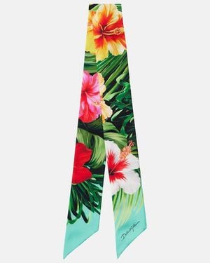 Dolce & Gabbana Floral Silk Twill Scarf - Green