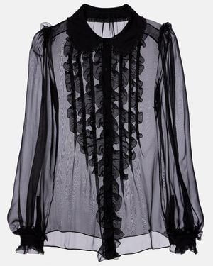 Dolce & Gabbana Blusa De Seda Transparente Con Volantes - Negro
