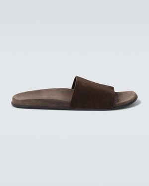 The Row Hugh Suede Slides - Brown