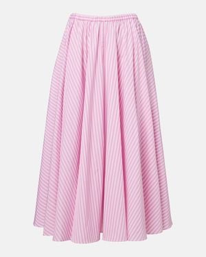 Patou Pleated Striped Cotton Poplin Midi Skirt - Pink