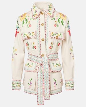 Valentino Floral Embroidered Denim Jacket - White