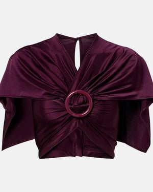 Rabanne Gathered Caped Satin Crop Top - Purple