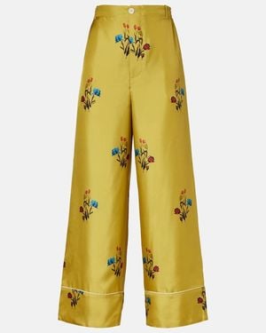 Marni Floral Silk Satin Wide-Leg Pants - Yellow