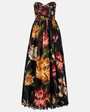 Agua Bendita Tonia Floral Lace-Trimmed Cotton Maxi Dress - Orange