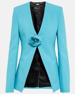 Blumarine Rose-Embellished Collarless Blazer - Blue