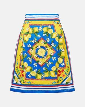 Dolce & Gabbana Printed Cotton-Blend Miniskirt - Blue