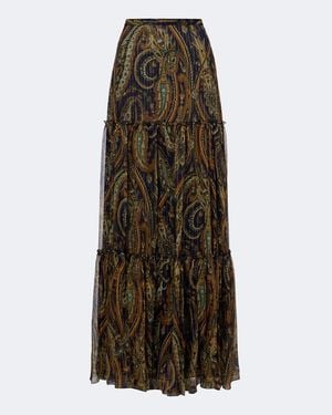 Etro Paisley Tiered Silk-Blend Chiffon Maxi Skirt - Brown