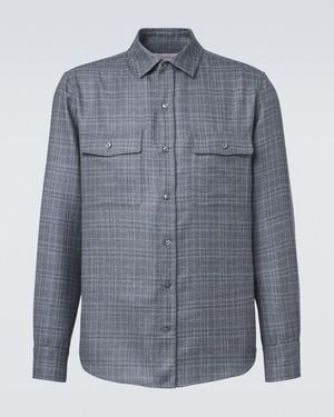Agnona Checked Wool, Silk, And Linen Shirt - Blue