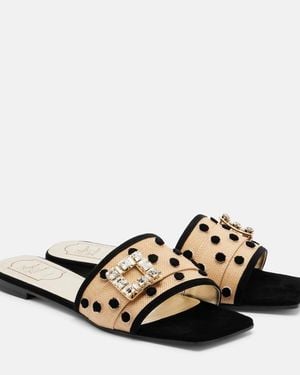 Roger Vivier Tres Vivier Polka-Dot Suede-Trimmed Slides - Black