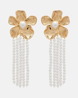 Self-Portrait Embellished Faux Pearl Drop Earrings - White
