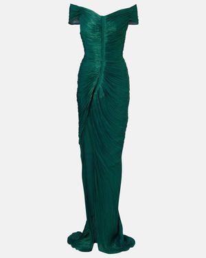 Marmar Halim Ruched Off-Shoulder Bustier Gown - Green