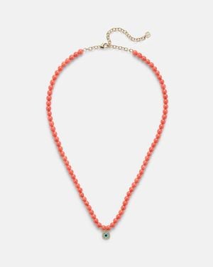 Sydney Evan Evil Eye 14kt Gold And Coral Beaded Necklace With Diamonds - Red