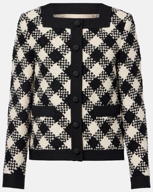Valentino Checked Ruffled Tweed Jacket - Black