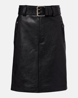 Saint Laurent Belted Leather Pencil Skirt - Black