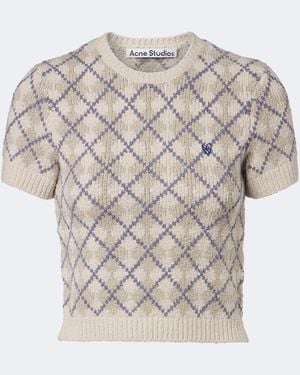 Acne Studios Argyle Cotton-Blend Boucle Sweater - White