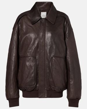 Calvin Klein Johnson Leather Bomber Jacket - Brown