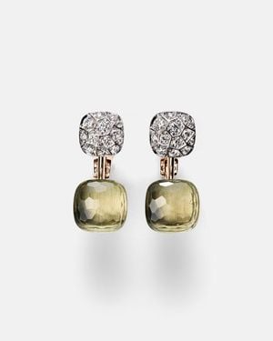 Pomellato Pendientes Nudo De Oro Rosa Y Blanco De 18 Ct Con Priasolitas Y Diamantes - Metálico