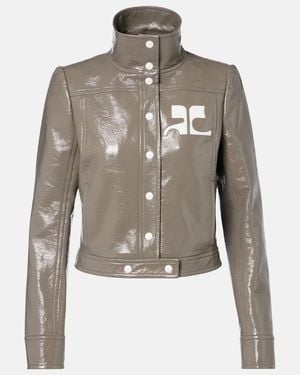 Courreges Logo Vinyl Cropped Jacket - Grey