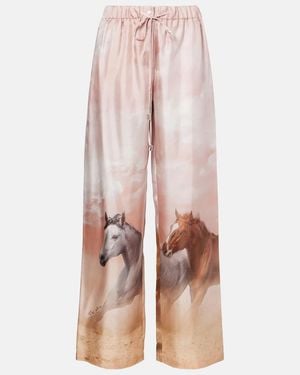The Attico Printed Silk Twill Palazzo Trousers - Pink