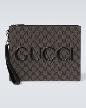 Gucci Gg Canvas Pouch With Strap - Grey