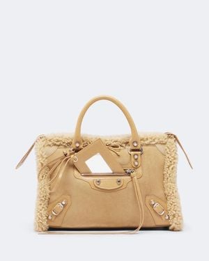 Balenciaga Le City Small Suede Top-Handle Bag - Natural