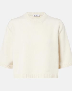 Alaïa Cropped Cashmere And Wool-Blend Jumper - White