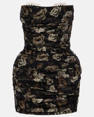 Magda Butrym Floral Ruched Silk Minidress - Black