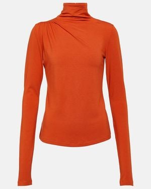 Isabel Marant Lou Gathered Jersey Turtleneck Top - Orange