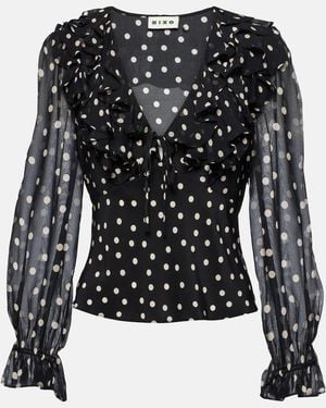 RIXO London Lasca Polka Dot Silk-Chiffon Blouse - Black