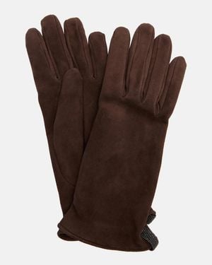 Brunello Cucinelli Monili Suede Gloves - Brown